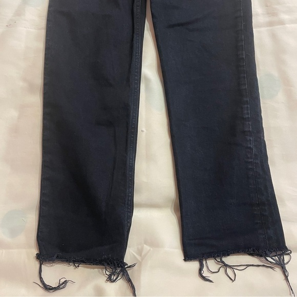 Re/Done- 70s High Rise Stovepipe Distressed Frayed Hem Jeans In Faded Black 26 - Picture 5 of 10